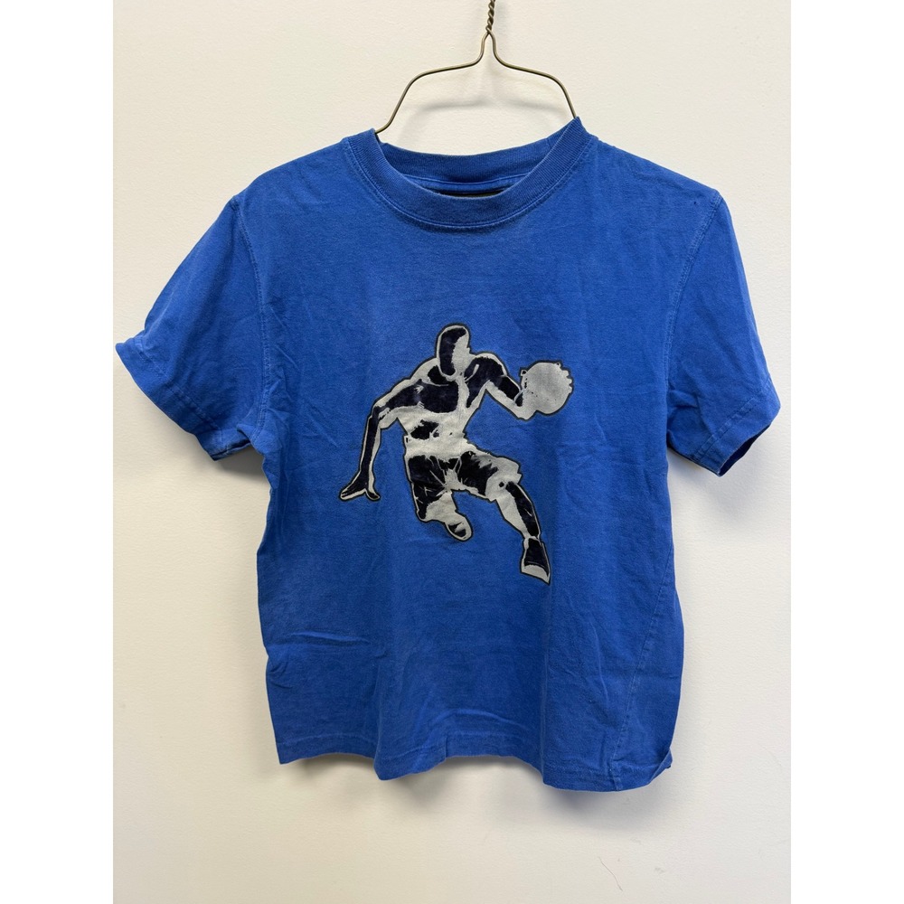 AND1 Kids Blue Basketball Graphic T-Shirt Short Sleeve Size S 8 Streetball Hoops